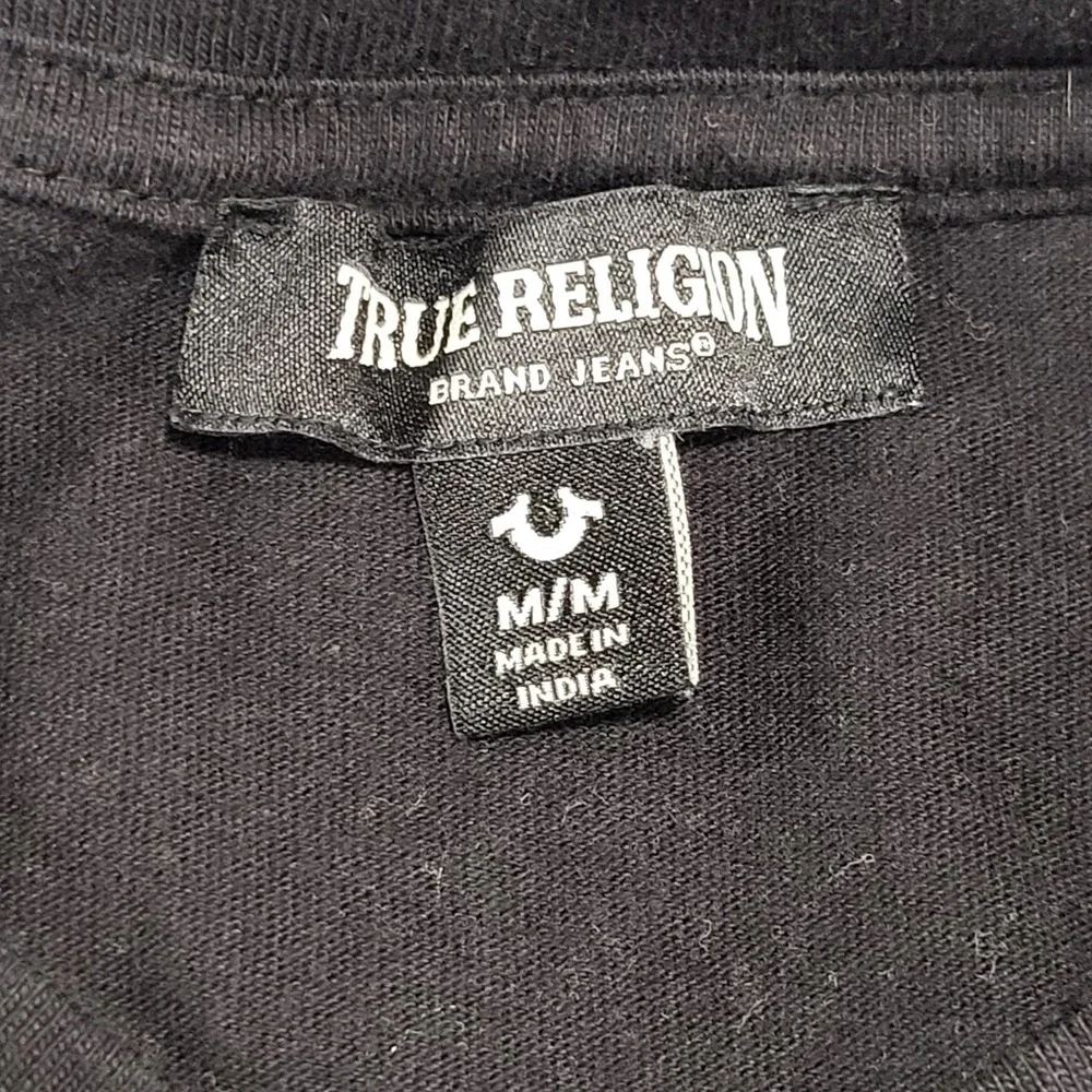 True Religion Men's Branded Henley Long Sleeve Black T-Shirt Size Large